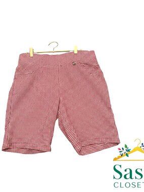 Tommy Hilfiger Bermuda Shorts 14 EUC Red White Gingham Plaid Pull On Stretch